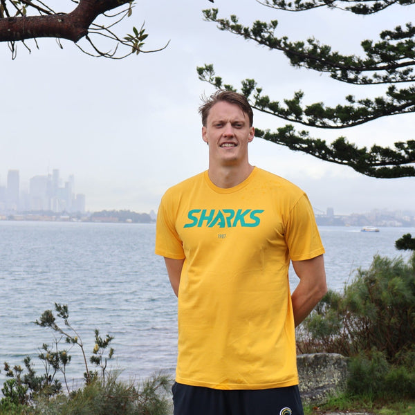 Aussie Sharks Supporter Tee Gold - lifestyle main