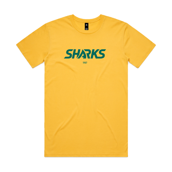 Aussie Sharks Gold Supporter T-Shirt - flat lay