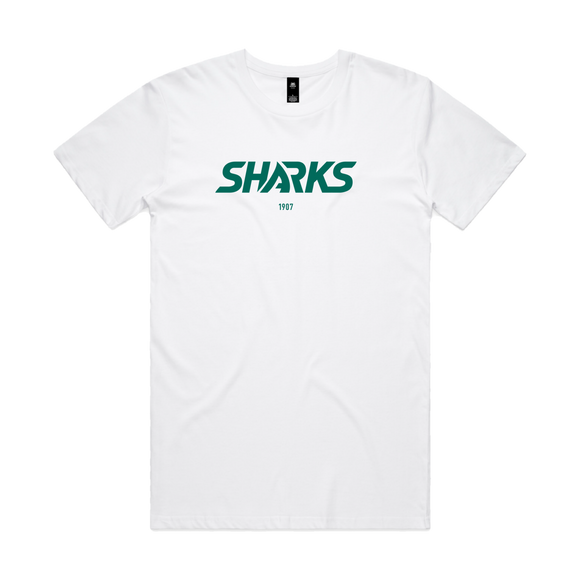 Aussie Sharks White Supporters Shirt - flat lay