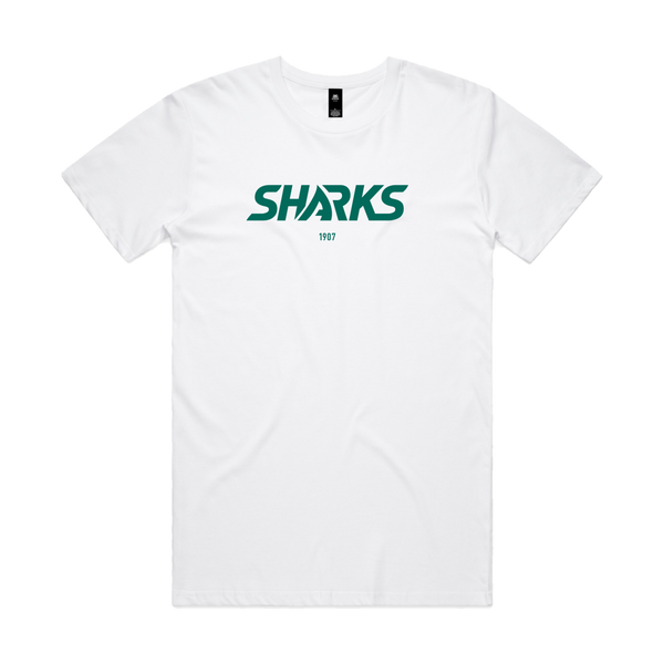 Aussie Sharks White Supporters Shirt - flat lay
