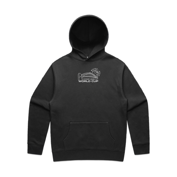 World Cup Event Hoodie Black White Print - flat lay
