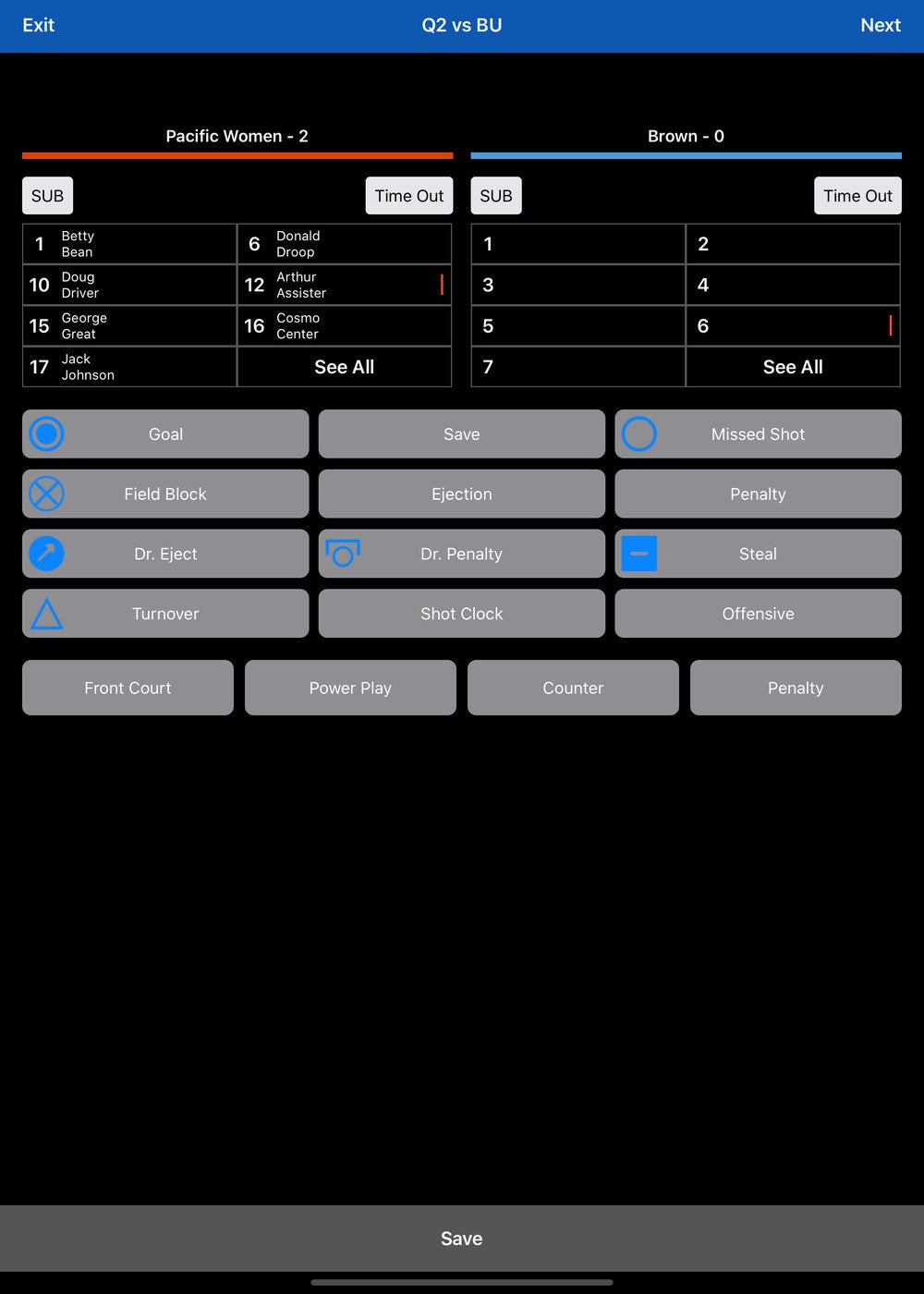 Capture deeper stats live — saves, blocks, steals, exclusions & more