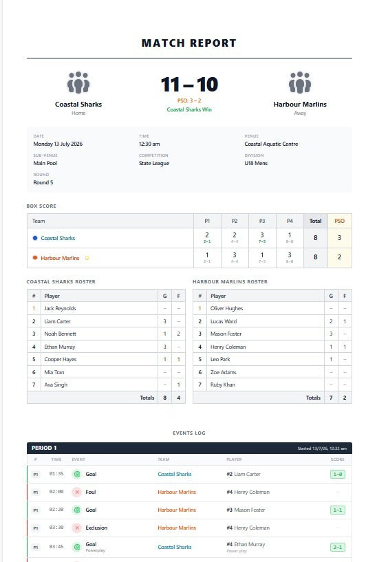 Auto-generated match report, ready to share