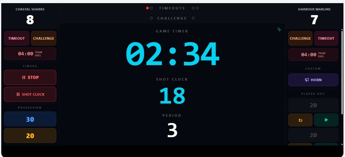 Operator console — game timer & shot clock